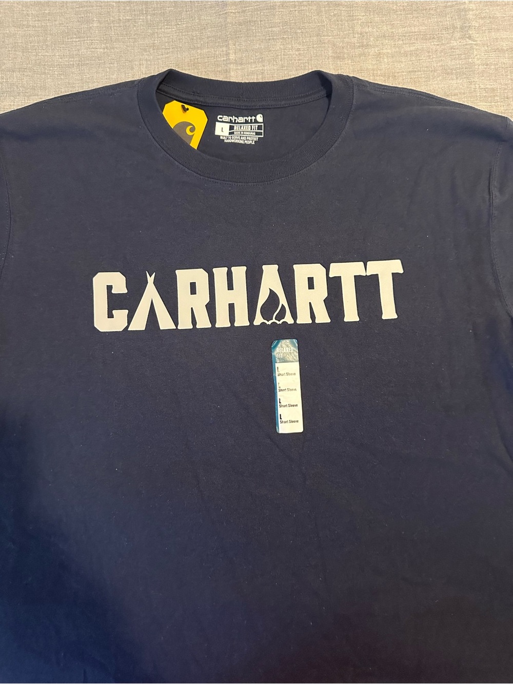 Carhartt Navy Short-Sleeve Logo Tee with White Print